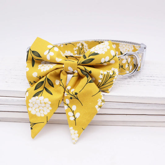 Blooming Beauty: 5-Piece Yellow & White Floral Print Pet Harness Set for Elegant Pets