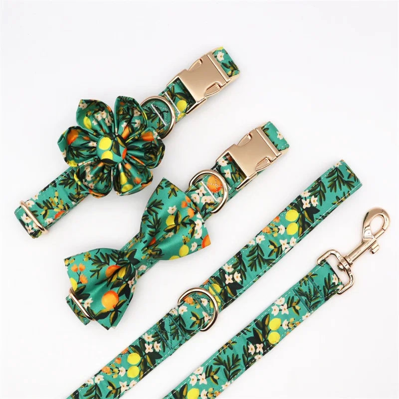 Zesty Zing: 5-Piece Lemon Print Pet Harness Set for Playful Pets