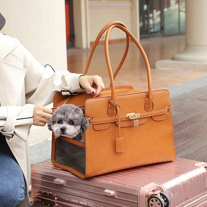 Couture Comfort: Luxury Lightweight Leather Pet Carrier for Stylish Travels