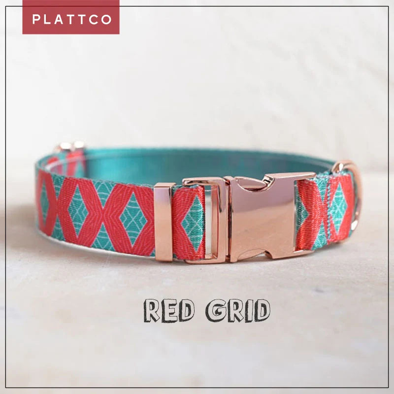 Plattco Geometric Glamour: Stylish Dog Collar with Grid Pattern for Modern Pets